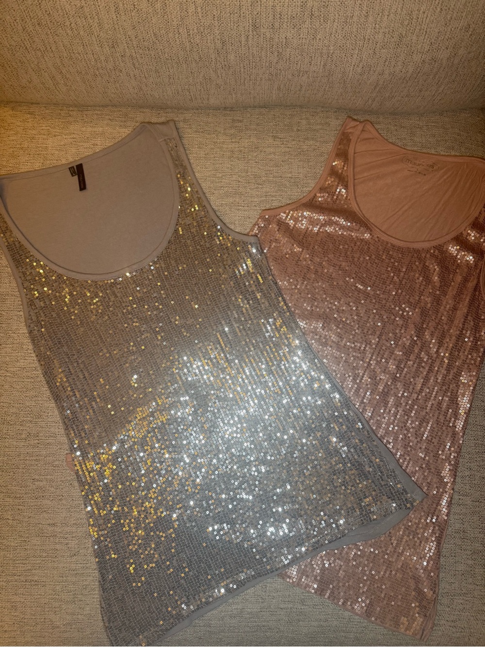 Maurices Sequin Tank Tops L Blush & Silver Party NYE Bundle of 2